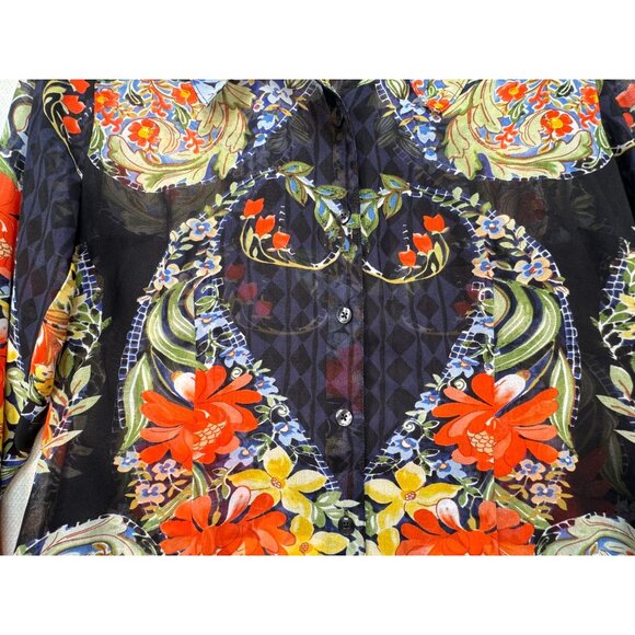 Cabi Womens Amour Sheer Tunic Blouse Size S Black Floral Button-Up Boho Casual - Picture 5 of 16